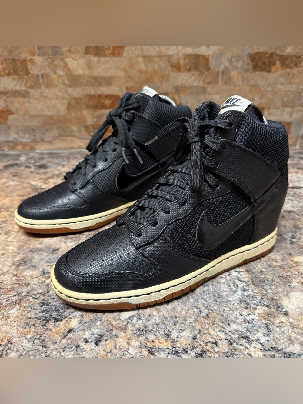RARE Nike Dunk Sky Hi Black Essential Mesh Gum Sz 7.5 579763-001 Hidden Wedge